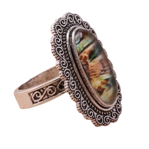 Vintage Antique Style Silver and Earthtones Stone Ring - Picture 2 of 5